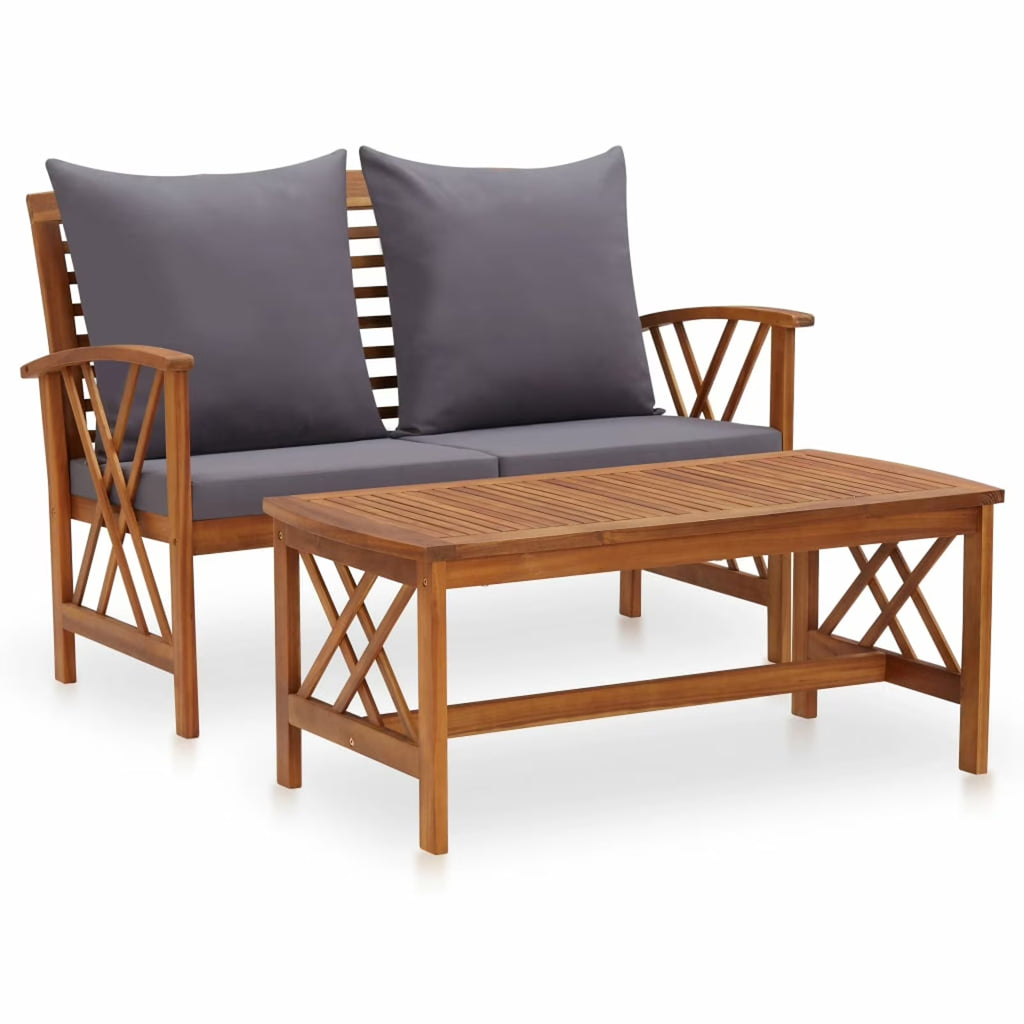 2 Piece Outdoor Sectional Sofa Set with Gray Cushion and Coffee Side Table Acacia Wood E589643