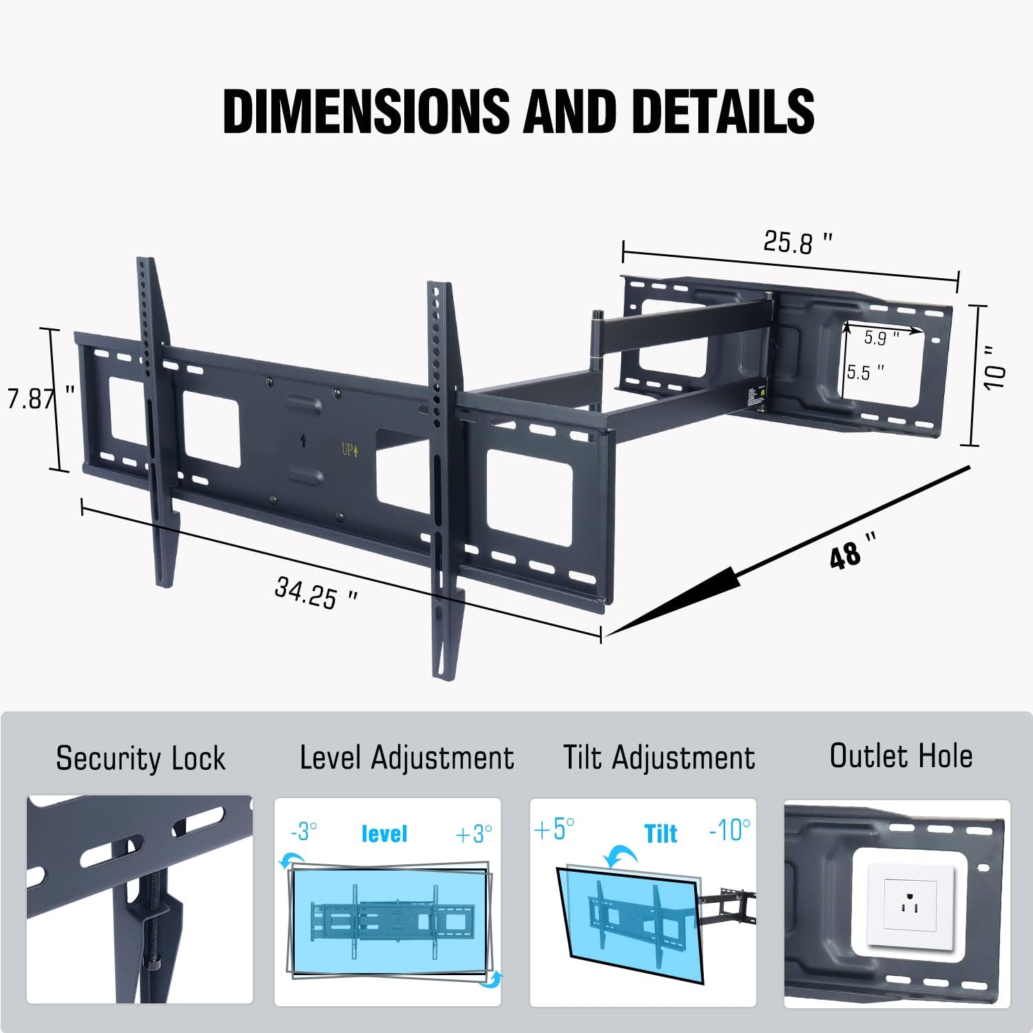 Extra Long Arm Full Motion TV Wall Mount Bracket with 48" Extension Articulating Arm H70478
