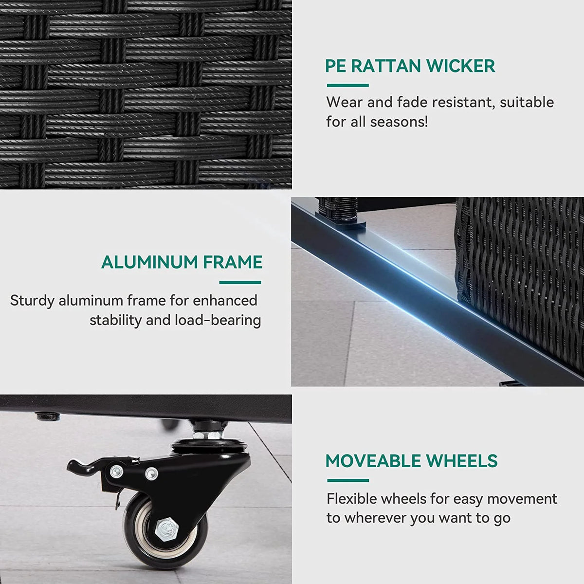 Black PE Rattan Deck Box with Rolling Wheels O976773