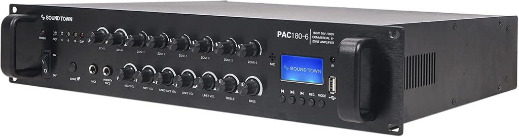 360W 6-Zone 70V/100V Commercial Power Amplifier with Bluetooth, Optical, Phantom Power X72652