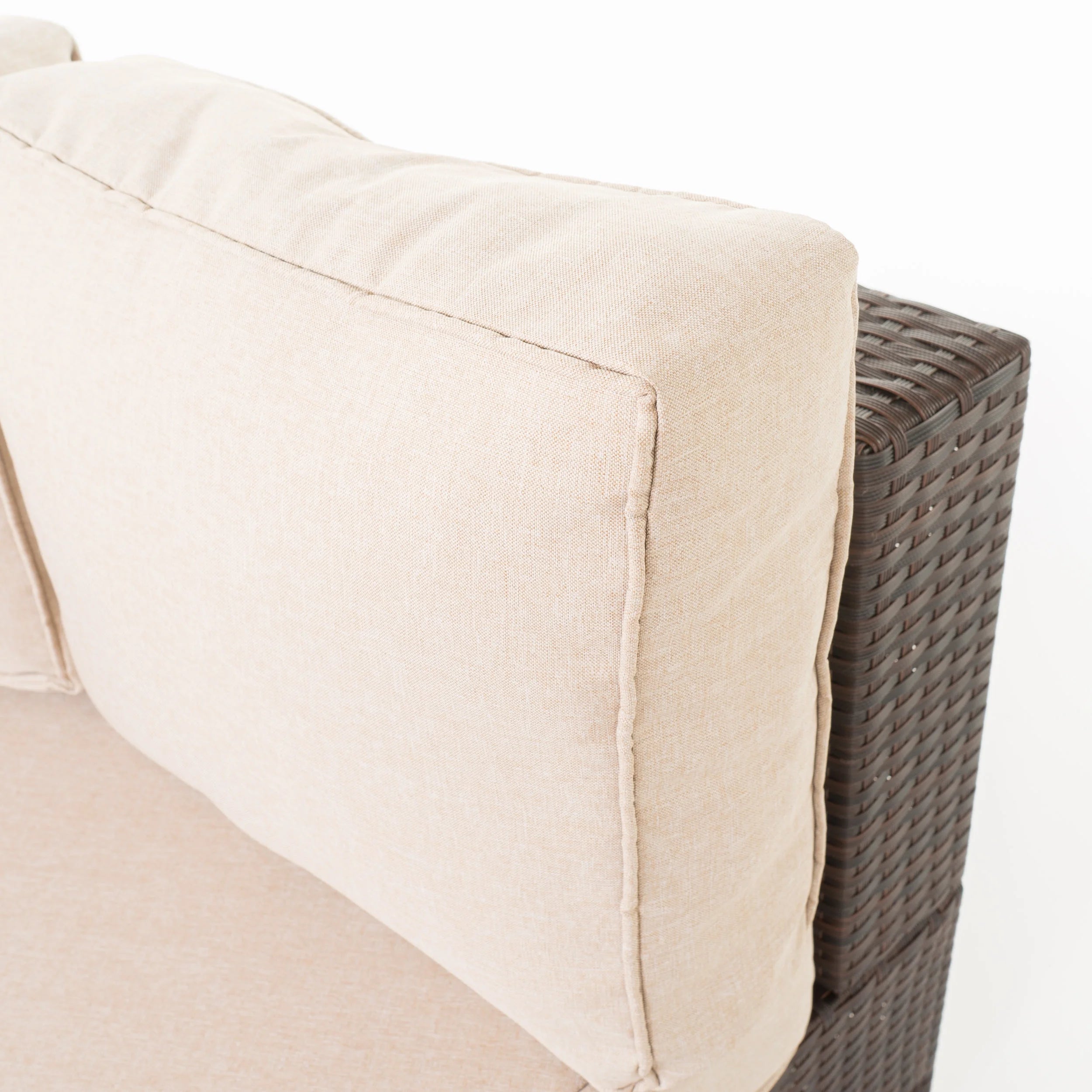 Textured Beige and Brown Outdoor Wicker 2 Seater Sectional Set with Ottoman L7261