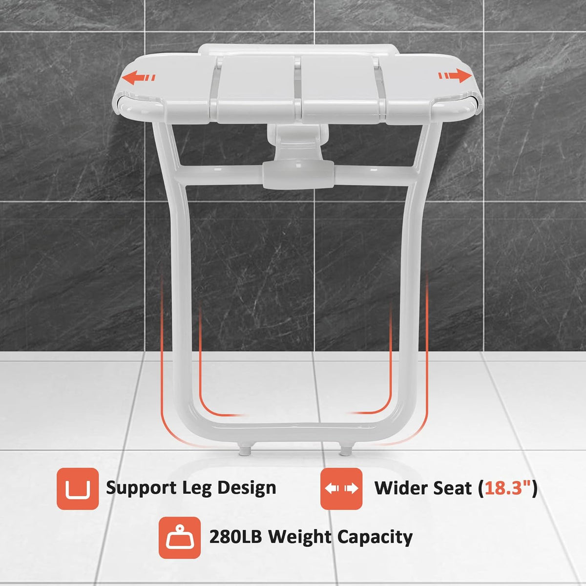 Foldable Shower Seat Bench Wall Mounted White E4882