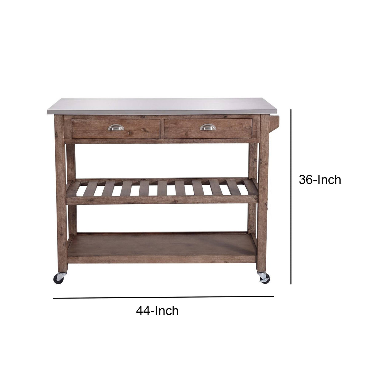 Gray and Brown 2 Drawers Wooden Kitchen Cart with Metal Top and Casters A481200