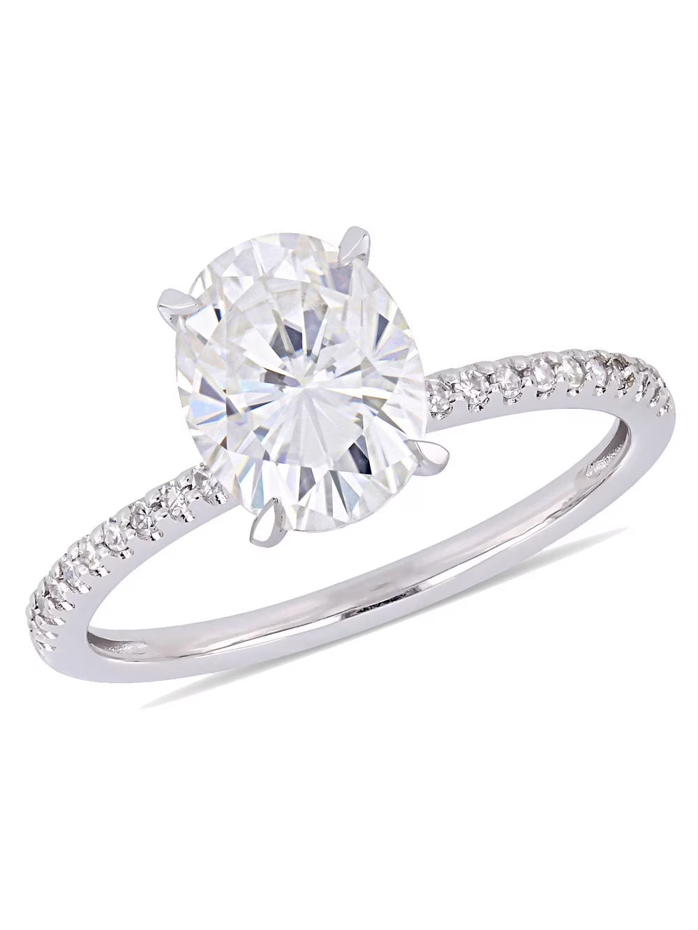 14K White Gold Oval Moissanite Engagement Ring with Diamonds E17582