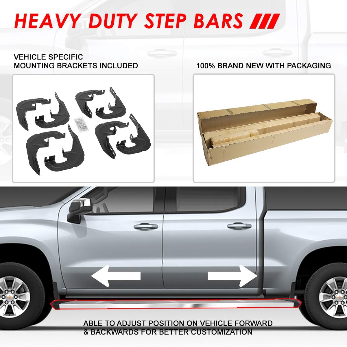 Polished Chrome Stainless Steel Side Step Nerf Bar Running Boards Z138