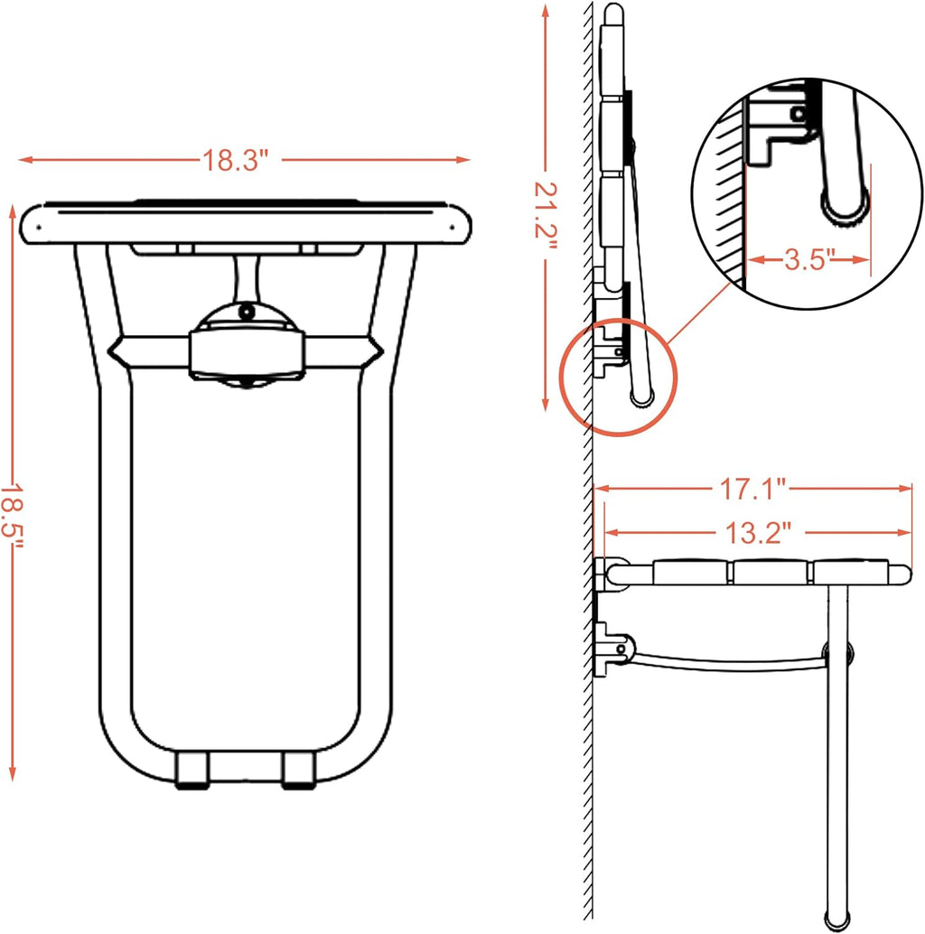 Foldable Shower Seat Bench Wall Mounted White E4882