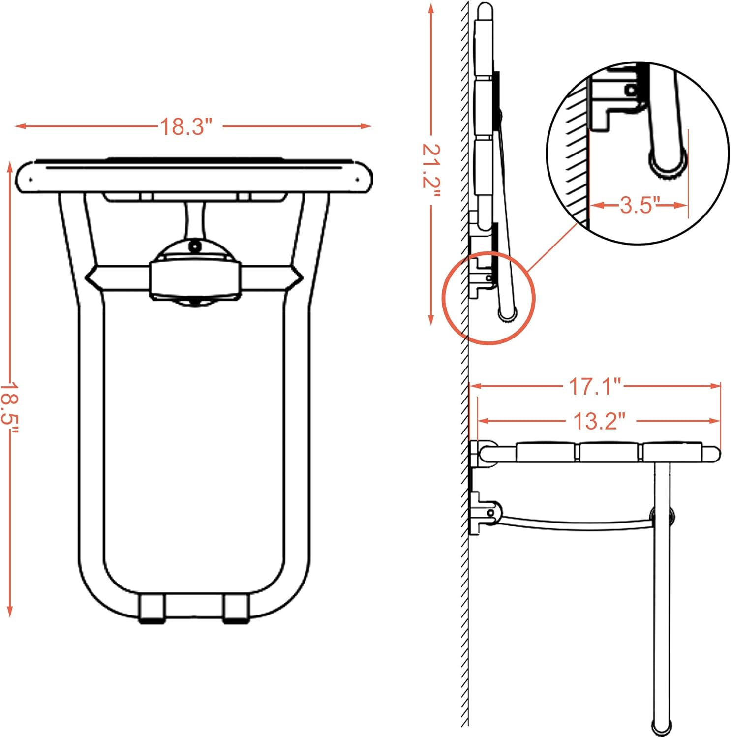 Foldable Shower Seat Bench Wall Mounted White E4882