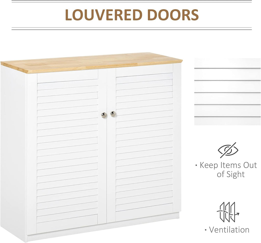 White Freestanding Storage Cabinet with Louvered Doors H153207