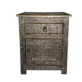 Silver Etched Metal Nightstand N11288