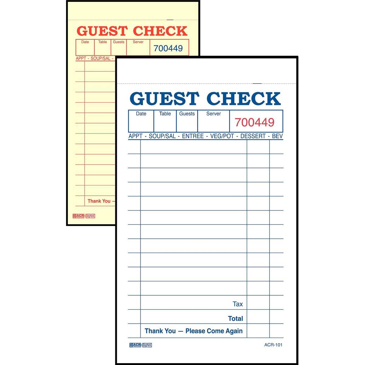 Guest Check, 2 Part, PK100 L193