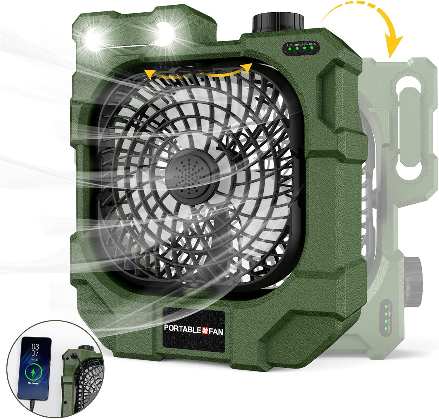 10400mAh Portable Camping Fan with LED Lantern Auto Oscillating USB Rechargeable W692331