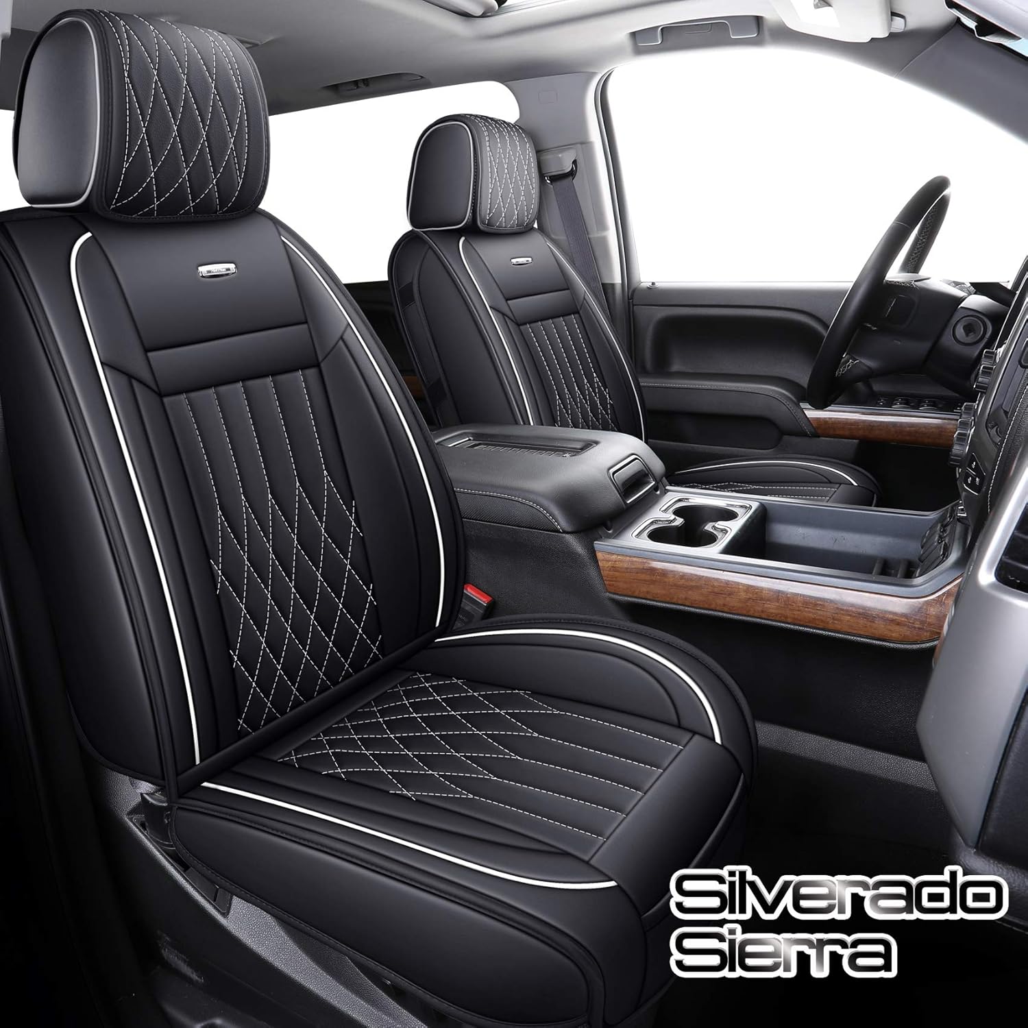 Black and White Waterproof Faux Leather Car Seat Covers Front Pair F77223