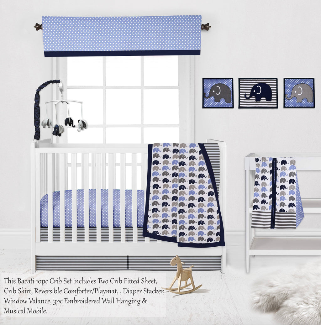 10 Piece Blue Gray Crib Bedding Set F904
