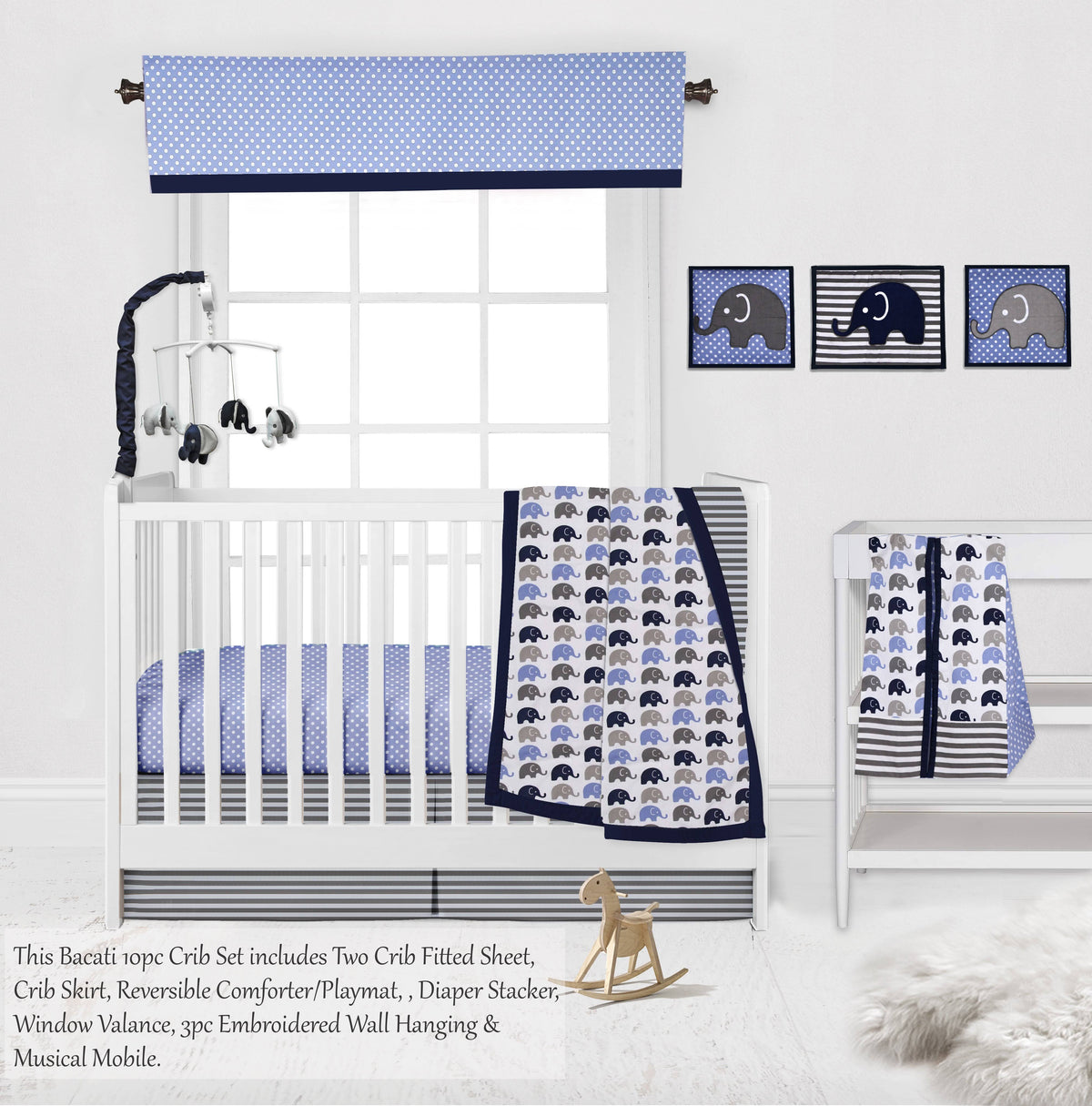 10 Piece Blue Gray Crib Bedding Set F904