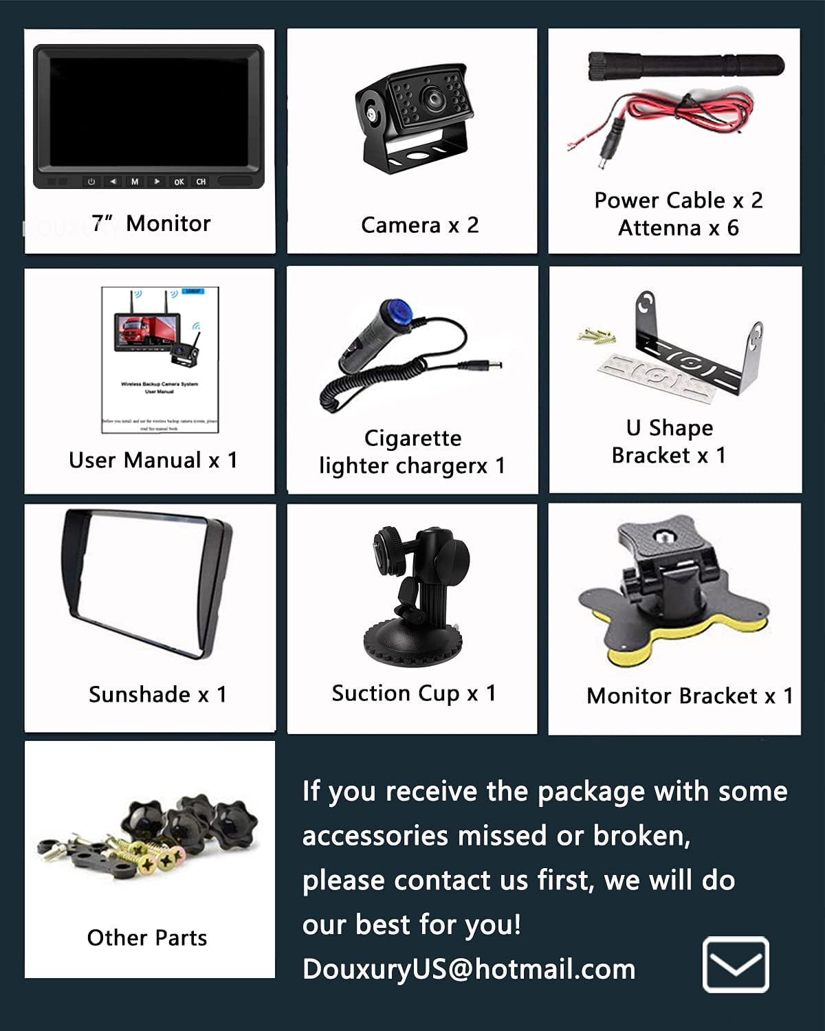 2 Digital Wireless Backup Camera System 7'' Monitor IP69K Waterproof U398095