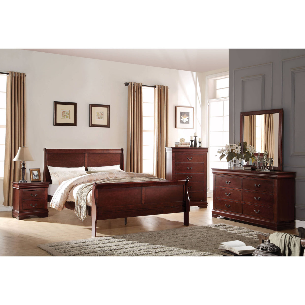 Cherry 4-Piece Sleigh Bedroom Set (Twin) J514494