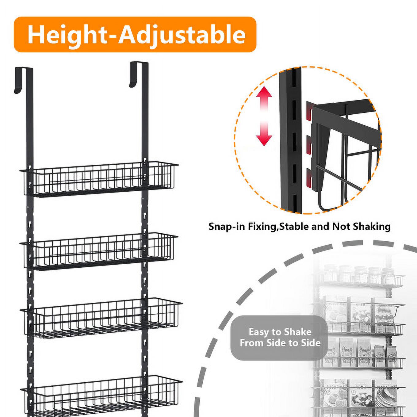Black Over the Door Pantry Organizer with 6 Tier Adjustable Shelves K71242