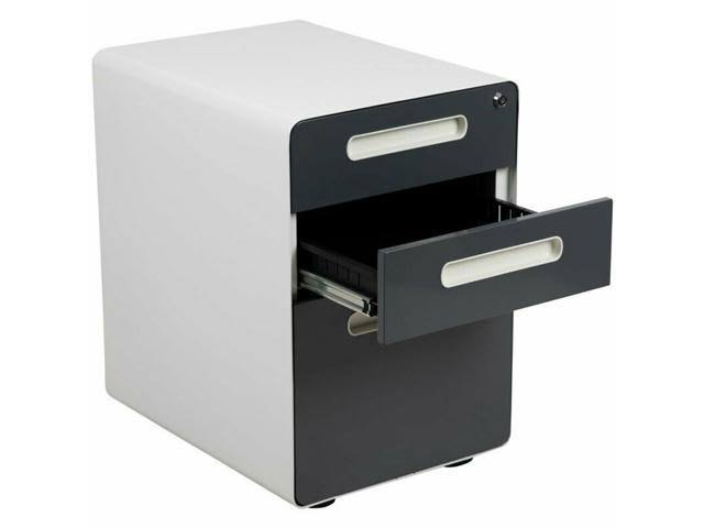 3 Drawer Mobile File Cabinet in White and Charcoal X538534