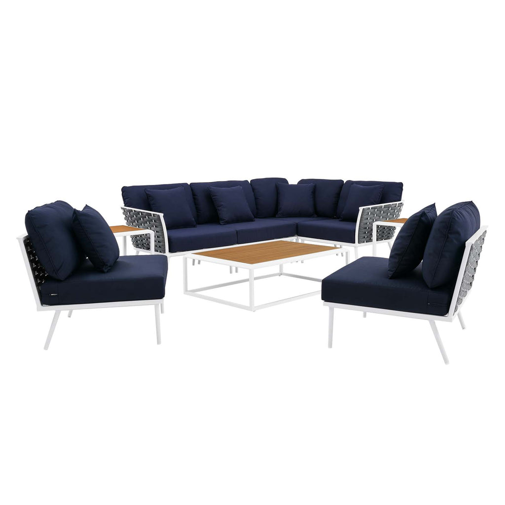 White Navy 9 Piece Aluminum Outdoor Sectional Sofa Set Y380