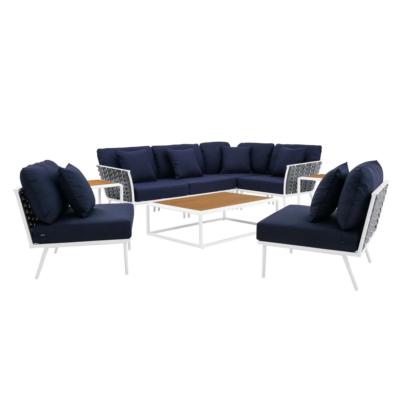 White Navy 9 Piece Aluminum Outdoor Sectional Sofa Set Y380