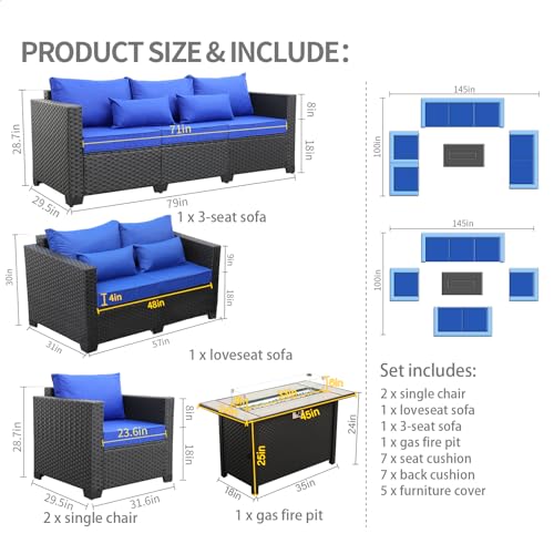 5 Pieces Patio Furniture Set with Coffee Table and Blue Cushions M4055