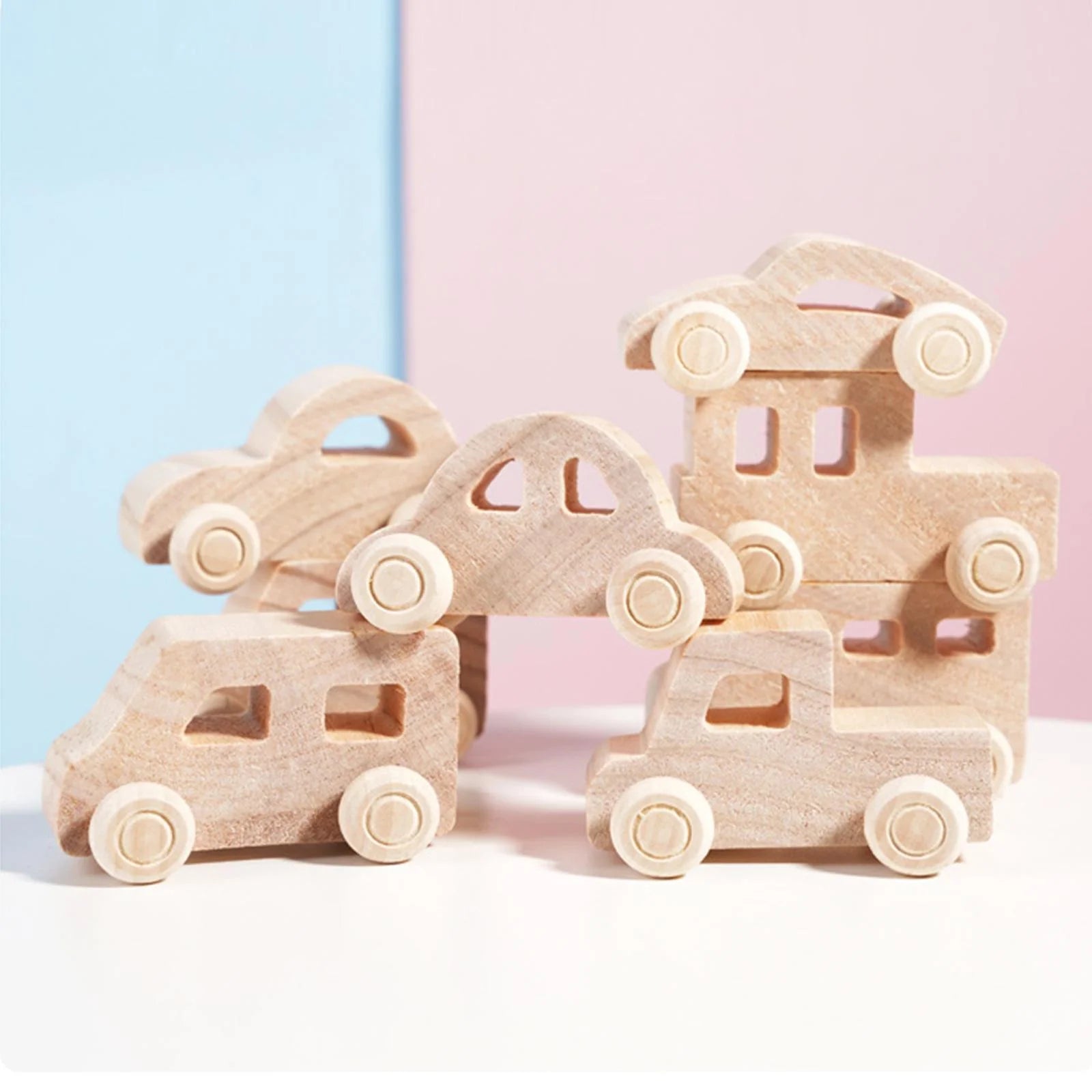 8Pcs Wooden Mini Car Building Blocks Stacking Balance Game Q440819