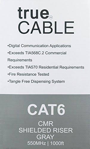 Cat6 Shielded Riser 1000ft Gray 23AWG Solid Bare Copper Bulk Ethernet Cable R85103
