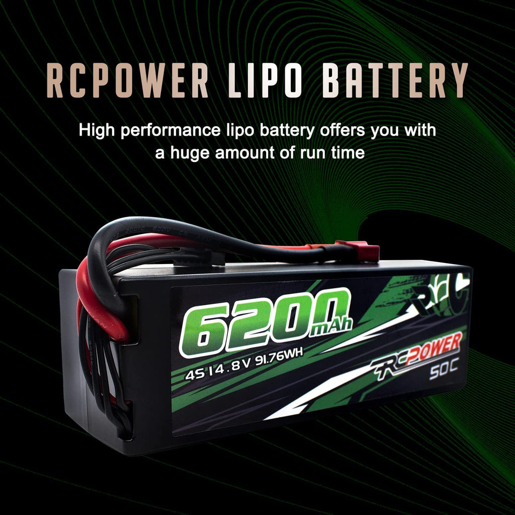 14.8V 6200mAh 4S 50C Hard Case Lipo Battery with T Plug (2Packs) R7240