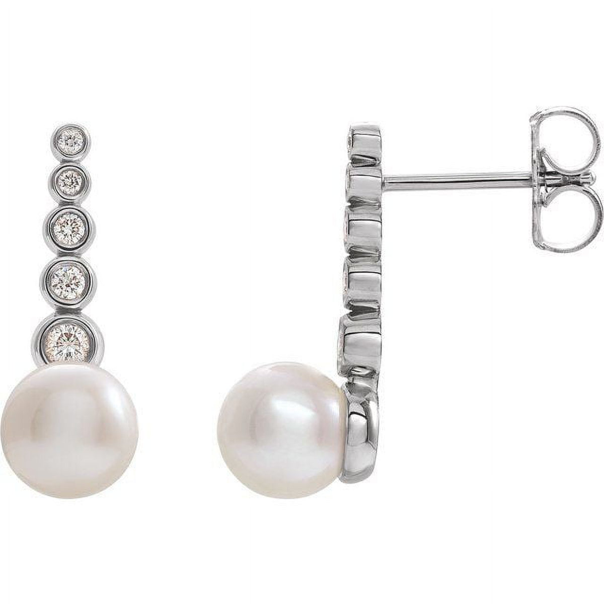Platinum Cultured White Freshwater Pearl & 1/8 CTW Natural Diamond Earrings I65191