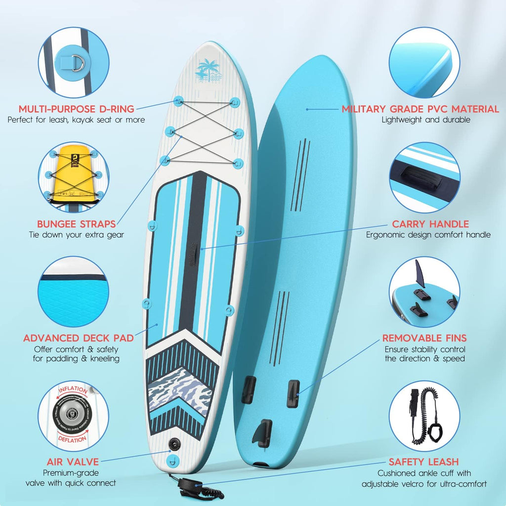 Inflatable 10’6” Stand Up Paddle Board with 3 Detachable Fins, Ultra-Light 16lbs SUP with Floatable Paddle, 350LBS Capacity Paddleboard Q8005
