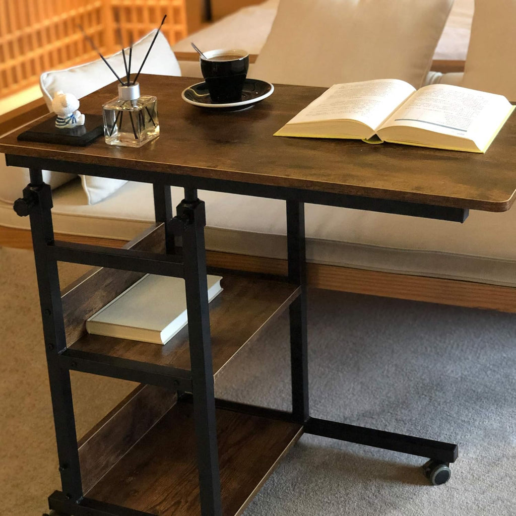 Height Adjustable Rolling Side Table with 2 Shelves N66812