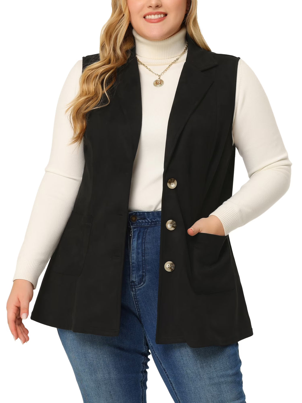Plus Size Sleeveless Suede Vest J133