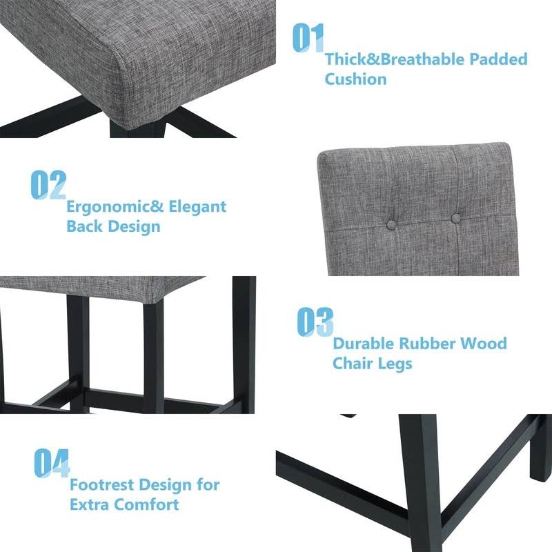 5-Piece Dining Set Wood Square Table and Chairs Stools Grey B583704