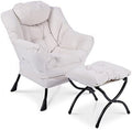 Modern Lazy Chair with Ottoman Steel Frame Lounge Chair Set with Footstool Armrests Side Pocket C506