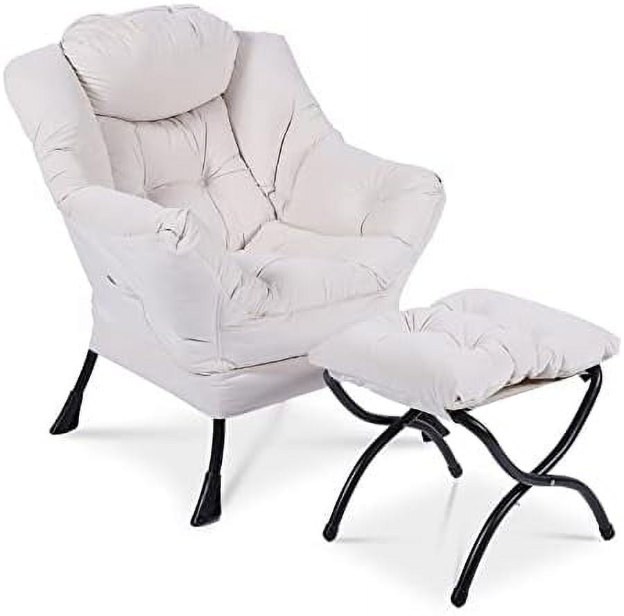 Modern Lazy Chair with Ottoman Steel Frame Lounge Chair Set with Footstool Armrests Side Pocket C506