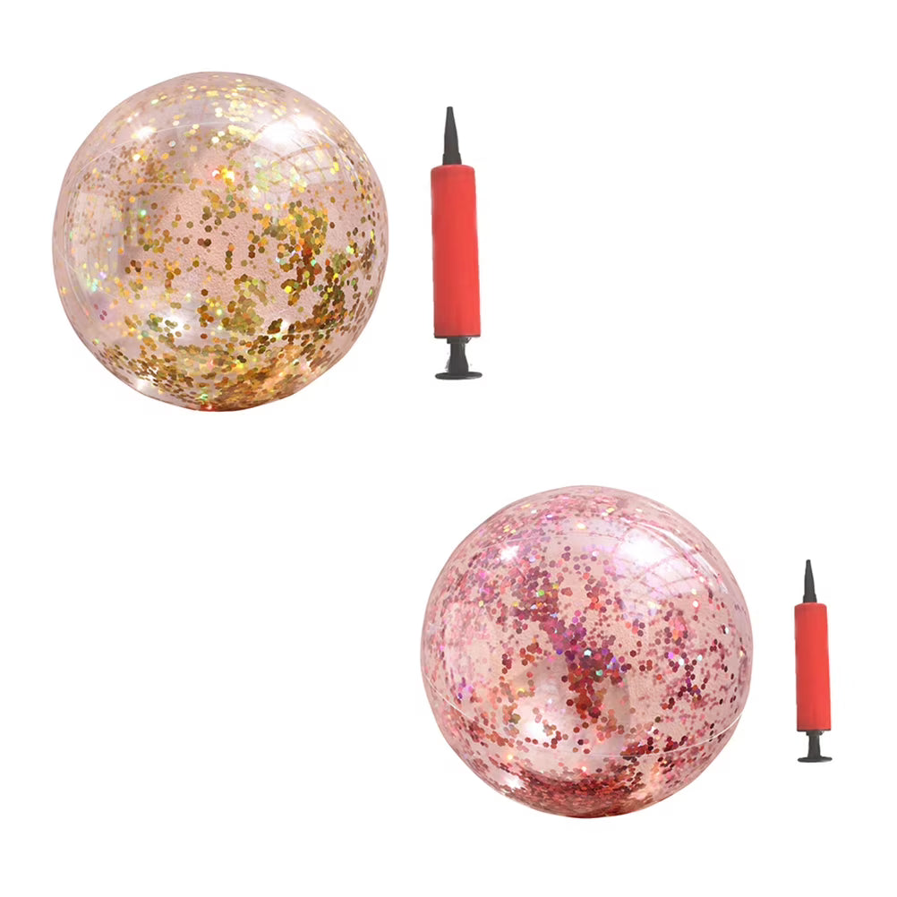2pcs Glitter Sequin Beach Balls Round Transparent PVC Inflatable Ball Toys with Pumps U580036