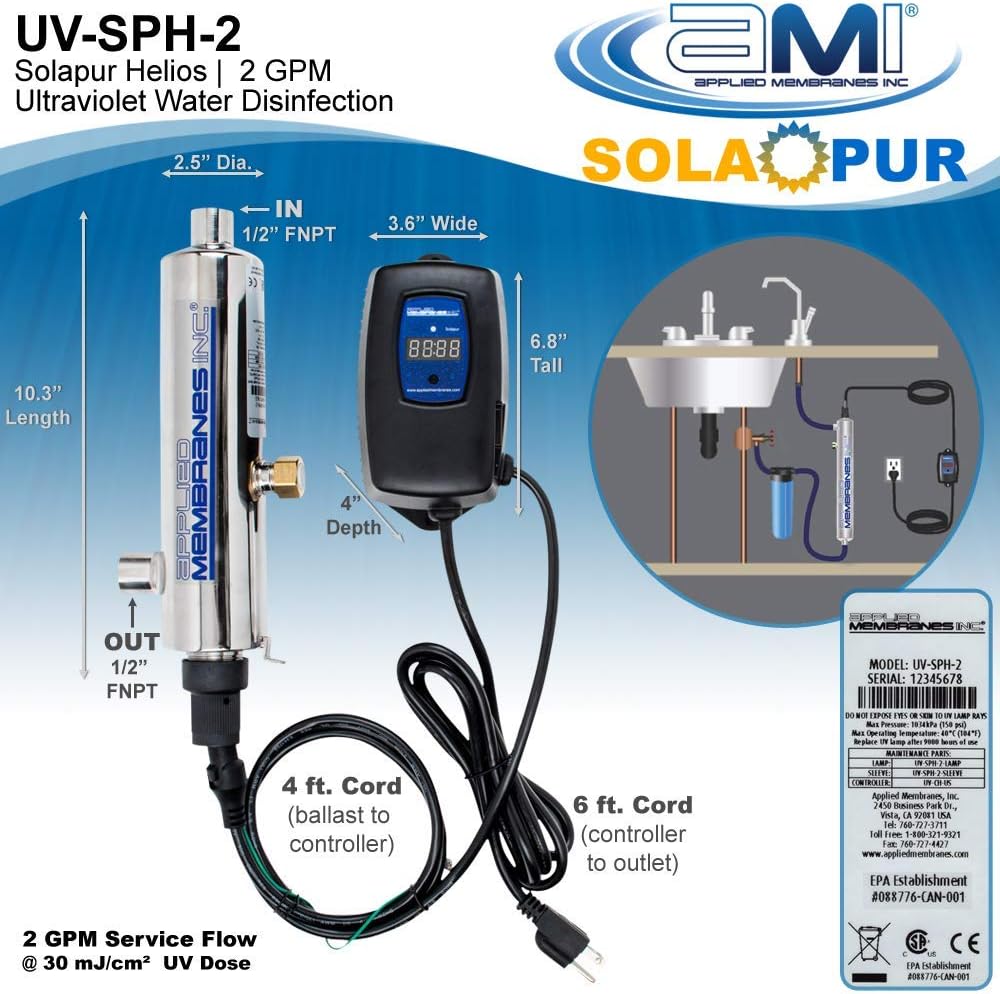 Ultraviolet Water Purifier UV Sterilizer Filter, 2 GPM F351
