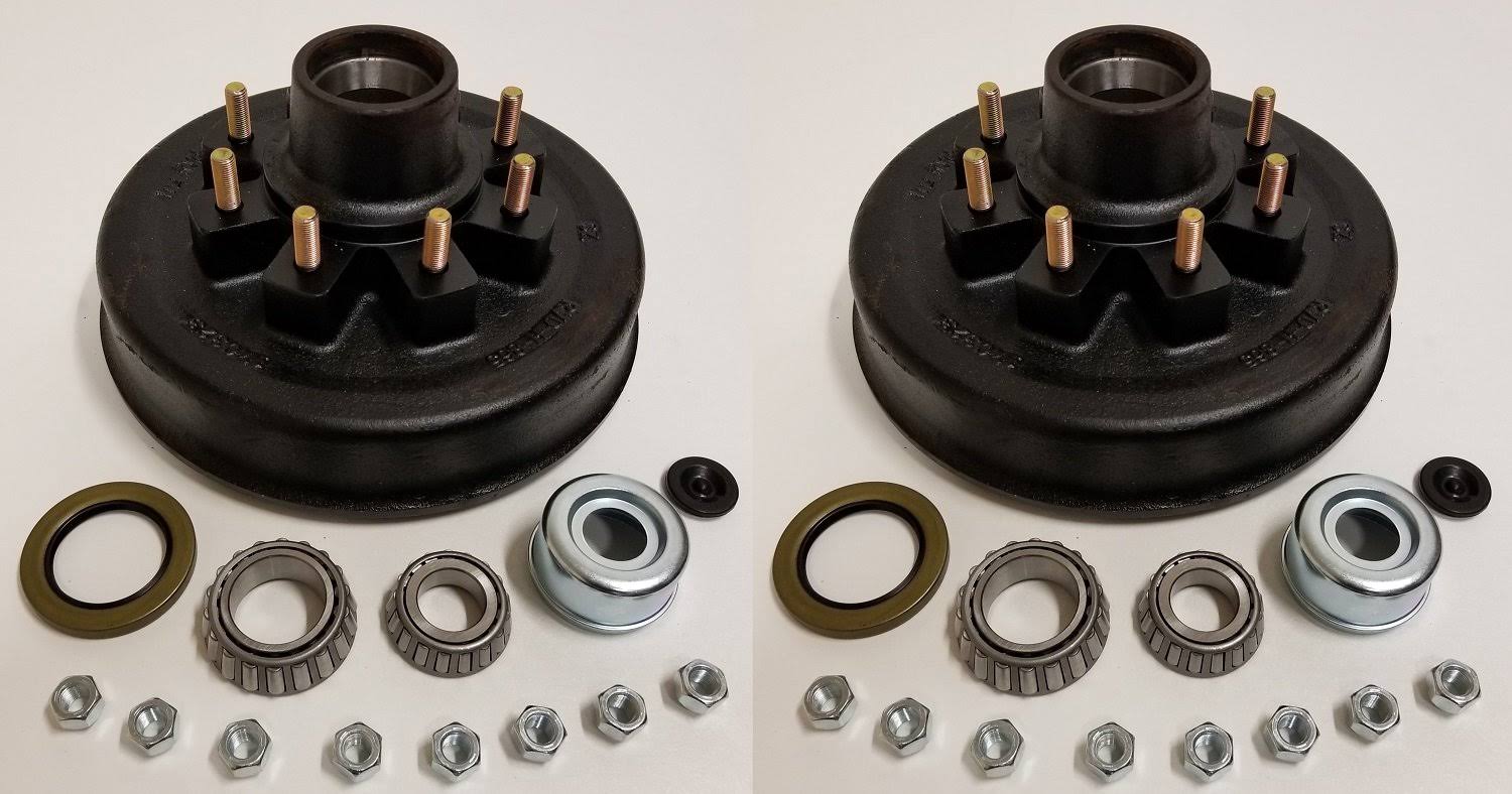 2-pk 12 in. x 2 Trailer Brake Hub Drum Kit w/Bearings Seal Cap Lugs (8 on 6.5) J38447