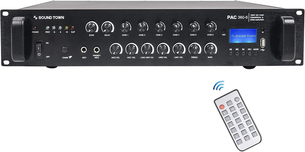 360W 6-Zone 70V/100V Commercial Power Amplifier with Bluetooth, Optical, Phantom Power X72652