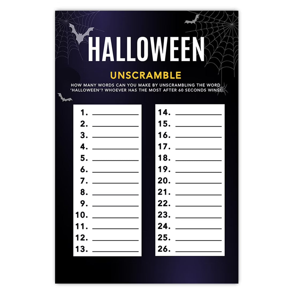 Halloween Party Game Cards, Bats & Spiders Themed, Pk-24 S974535