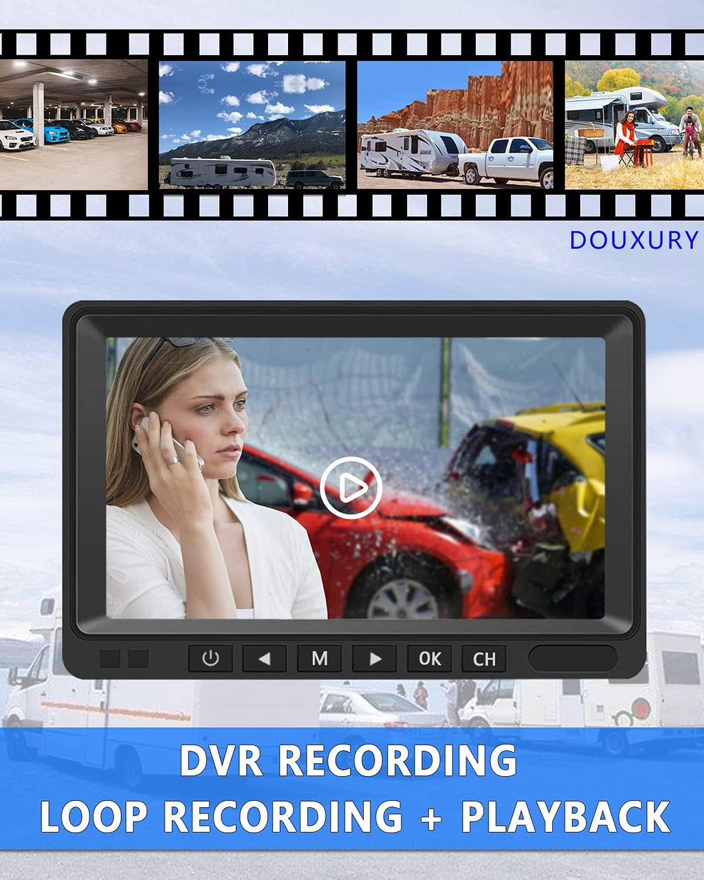 2 Digital Wireless Backup Camera System 7'' Monitor IP69K Waterproof U398095