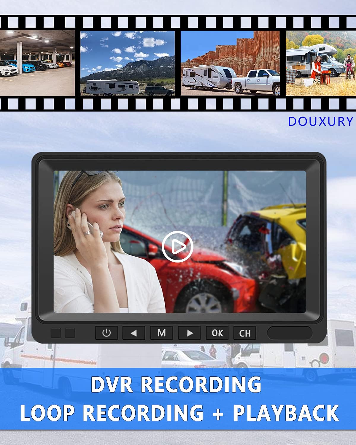 2 Digital Wireless Backup Camera System 7'' Monitor IP69K Waterproof U398095