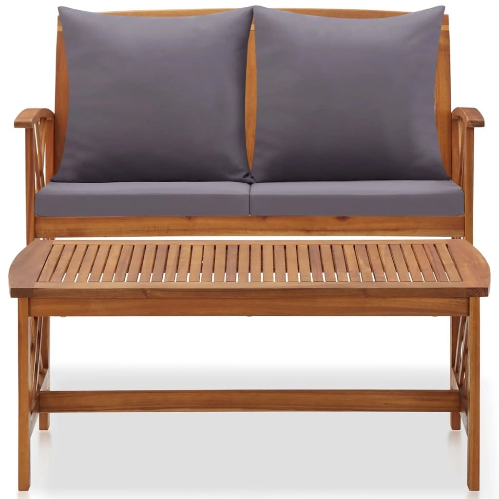2 Piece Outdoor Sectional Sofa Set with Gray Cushion and Coffee Side Table Acacia Wood E589643