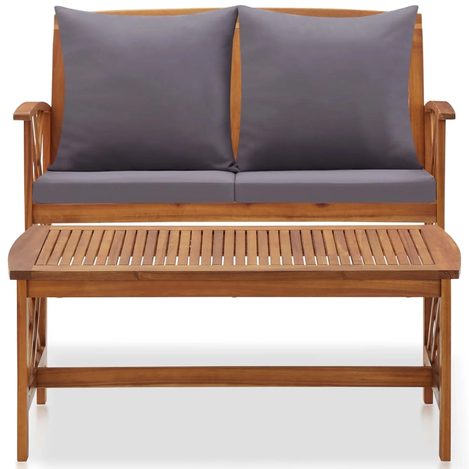 2 Piece Outdoor Sectional Sofa Set with Gray Cushion and Coffee Side Table Acacia Wood E589643