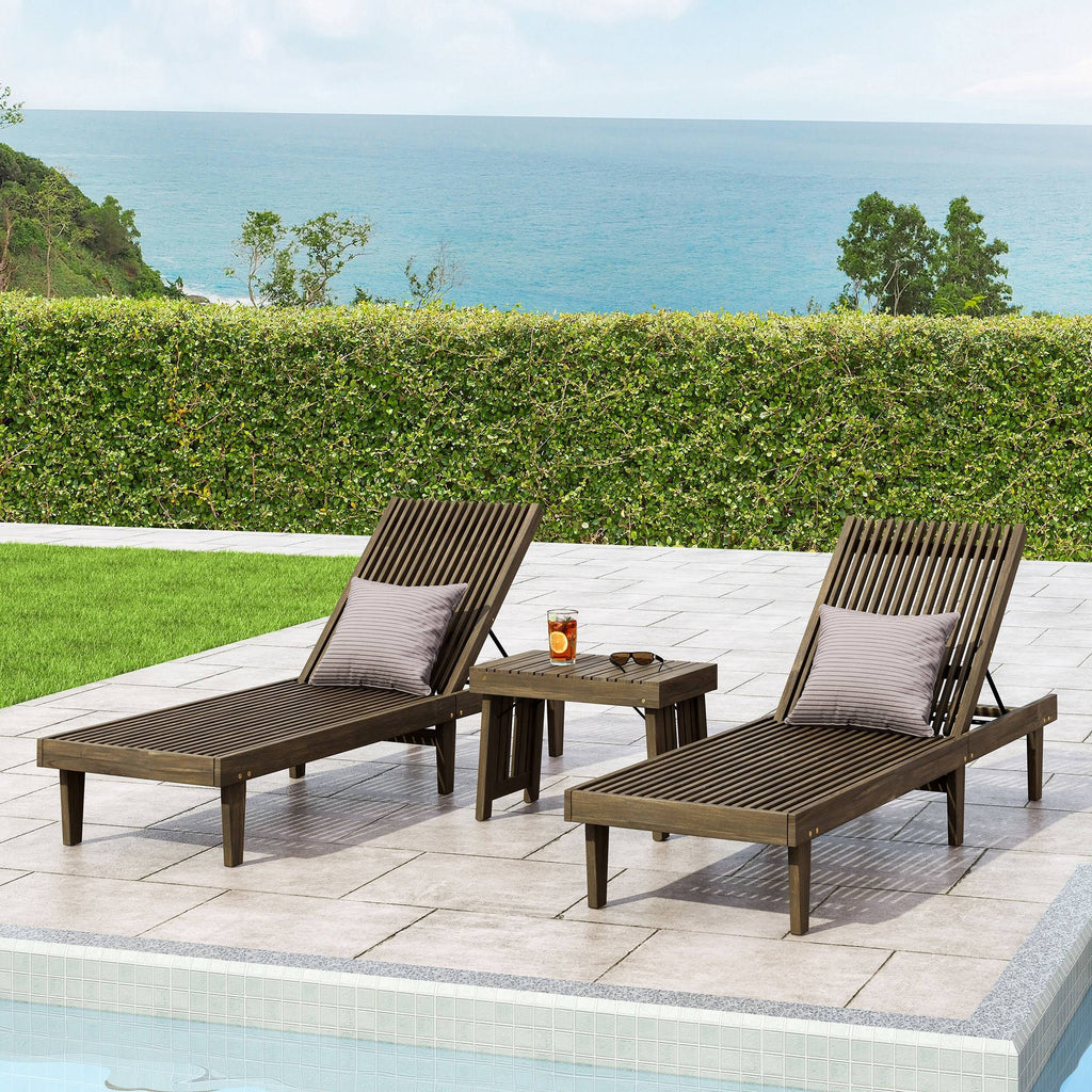 Gray Finish Acacia Wood Chaise Lounge Set A673