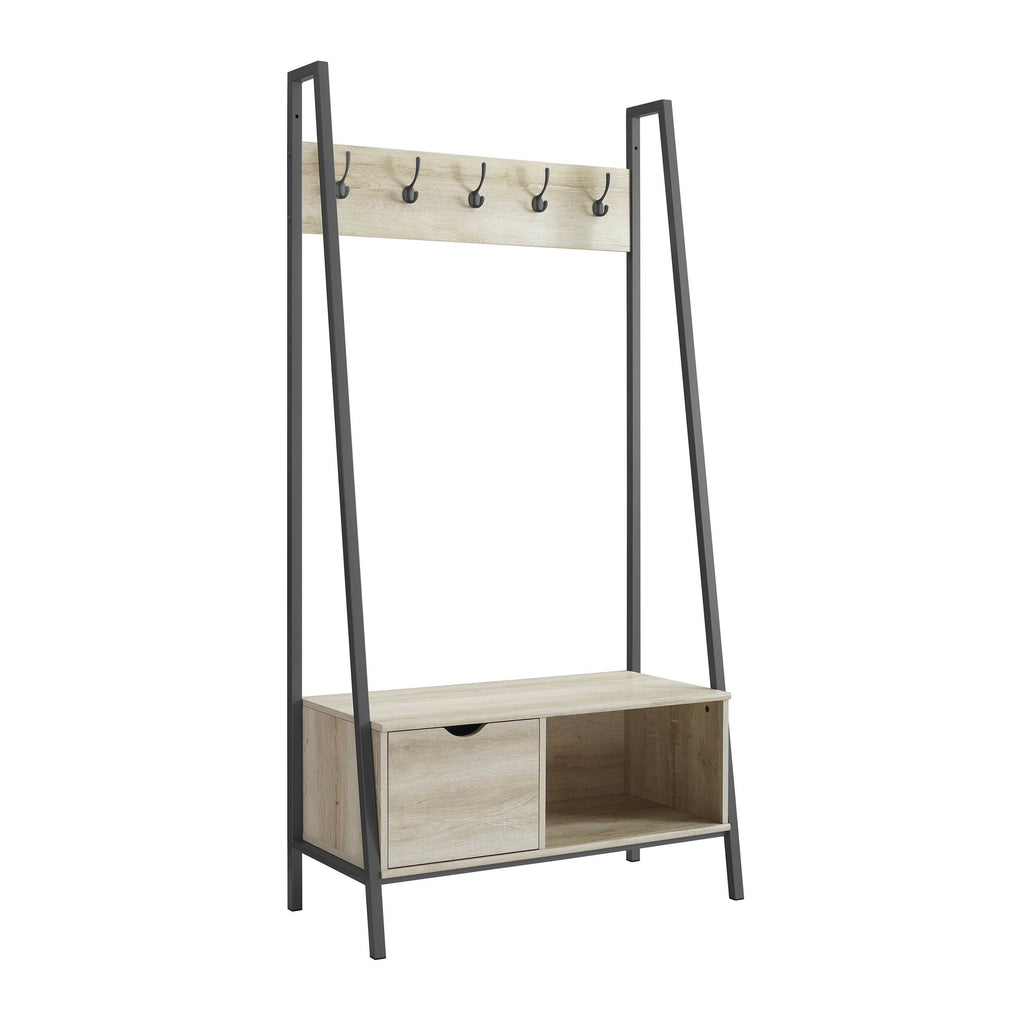 White Oak Hall Tree with Storage Drawer S3731