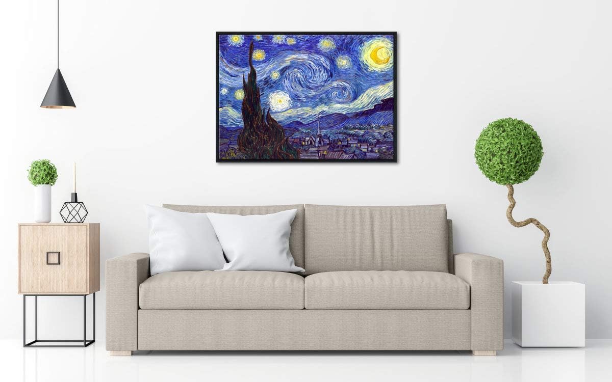 Framed Wall Art Canvas Prints of Starry Night Paintings Reproduction Black Frame J249