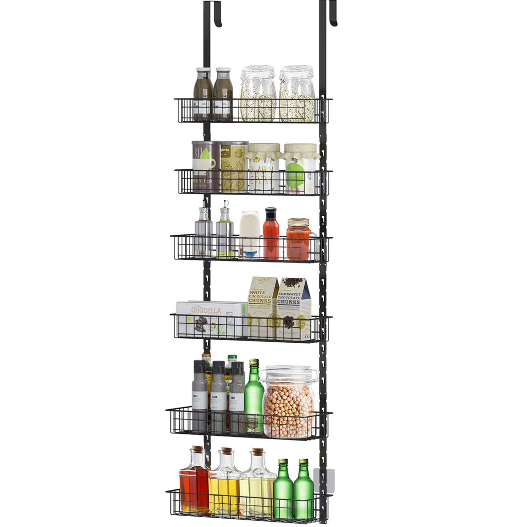 Black Over the Door Pantry Organizer with 6 Tier Adjustable Shelves K71242