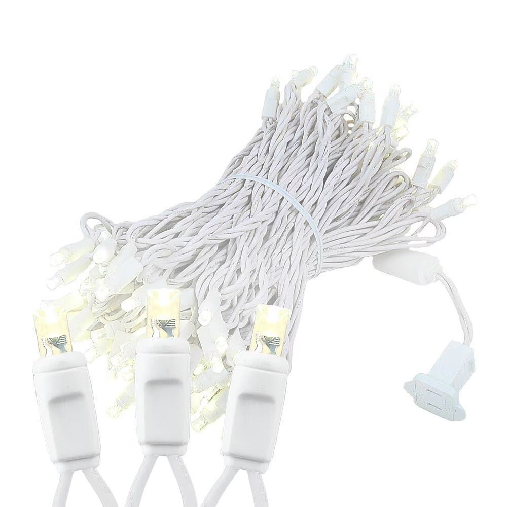 100 Light LED Christmas Mini Light Set, Warm White, White Wire Q6376