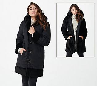 Reversible Water Resistant Faux Fur Coat, Size Large, Black D143264